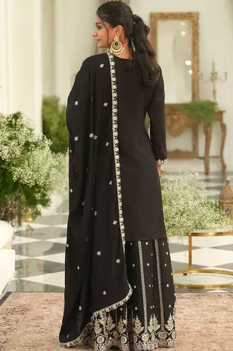 Women Ethnic Motifs Embroidered Regular Sequinned Kurta with Sharara & With Dupatta