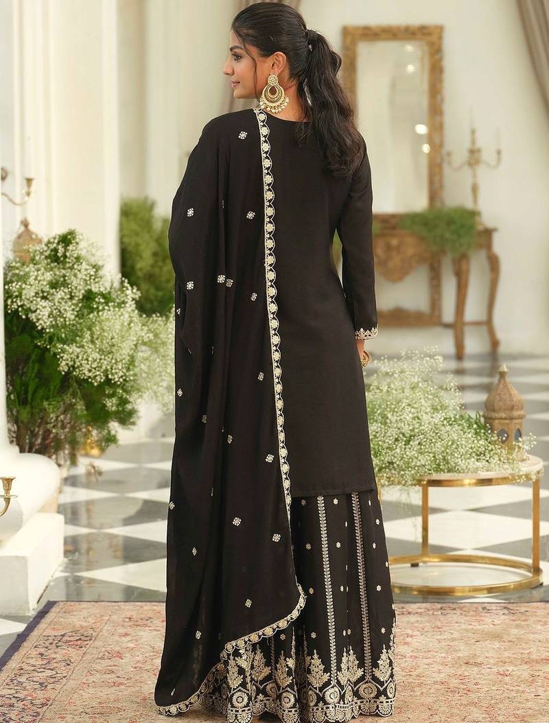 Women Ethnic Motifs Embroidered Regular Sequinned Kurta with Sharara & With Dupatta