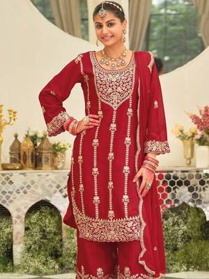 Women Ethnic Motifs Embroidered Regular Kurta with Palazzos & With Dupatta 1