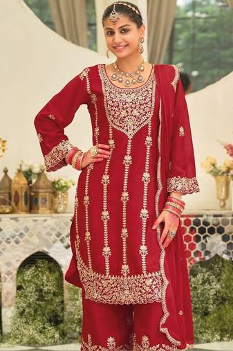 Women Ethnic Motifs Embroidered Regular Kurta with Palazzos & With Dupatta