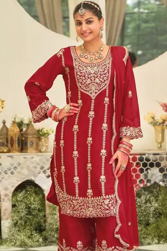 Women Ethnic Motifs Embroidered Regular Kurta with Palazzos & With Dupatta