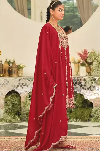 Women Ethnic Motifs Embroidered Regular Kurta with Palazzos & With Dupatta