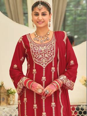 Women Ethnic Motifs Embroidered Regular Kurta with Palazzos & With Dupatta 4