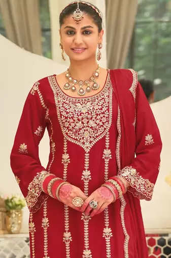 Women Ethnic Motifs Embroidered Regular Kurta with Palazzos & With Dupatta