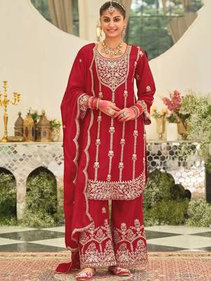 Women Ethnic Motifs Embroidered Regular Kurta with Palazzos & With Dupatta 5