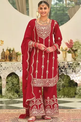 Women Ethnic Motifs Embroidered Regular Kurta with Palazzos & With Dupatta