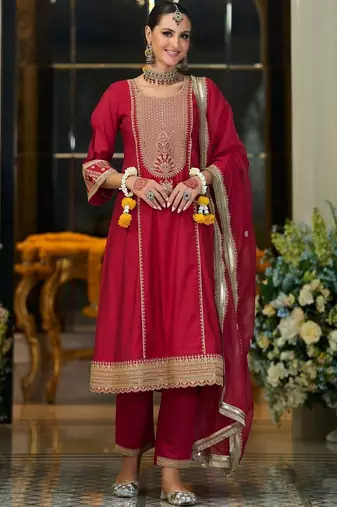 Women Ethnic Motifs Embroidered Panelled Kurta with Trousers & With Dupatta