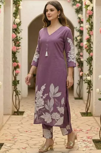 Women Floral Printed Regular Pure Cotton Kurta with Trousers