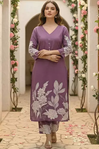 Women Floral Printed Regular Pure Cotton Kurta with Trousers