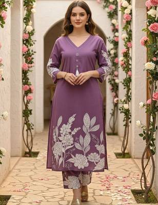 Women Floral Printed Regular Pure Cotton Kurta with Trousers 4