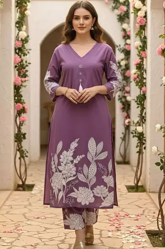 Women Floral Printed Regular Pure Cotton Kurta with Trousers