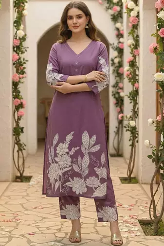 Women Floral Printed Regular Pure Cotton Kurta with Trousers