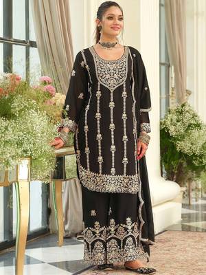 Women Ethnic Motifs Embroidered Regular Thread Work Kurta with Palazzos & With Dupatta 1