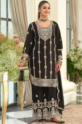 Women Ethnic Motifs Embroidered Regular Thread Work Kurta with Palazzos & With Dupatta
