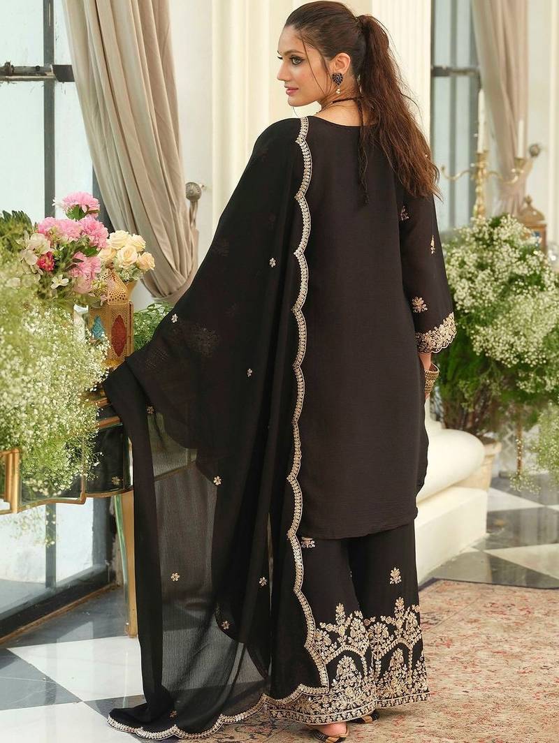 Women Ethnic Motifs Embroidered Regular Thread Work Kurta with Palazzos & With Dupatta