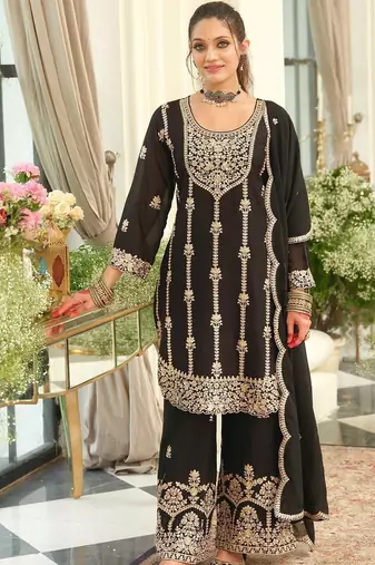 Women Ethnic Motifs Embroidered Regular Thread Work Kurta with Palazzos & With Dupatta