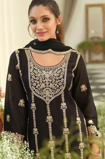 Women Ethnic Motifs Embroidered Regular Thread Work Kurta with Palazzos & With Dupatta