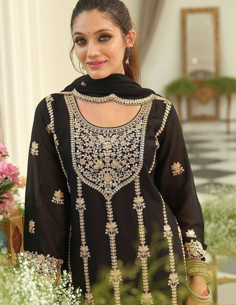 Women Ethnic Motifs Embroidered Regular Thread Work Kurta with Palazzos & With Dupatta