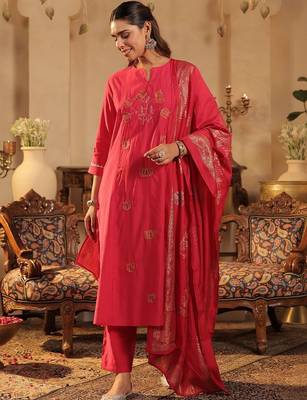 Women Ethnic Motifs Embroidered Regular Thread Work Kurta with Trousers & With Dupatta 1