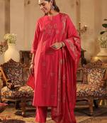 Women Ethnic Motifs Embroidered Regular Thread Work Kurta with Trousers & With Dupatta
