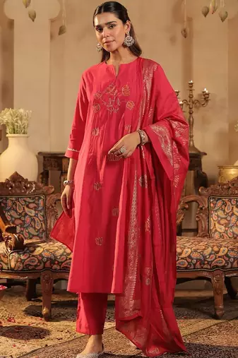 Women Ethnic Motifs Embroidered Regular Thread Work Kurta with Trousers & With Dupatta