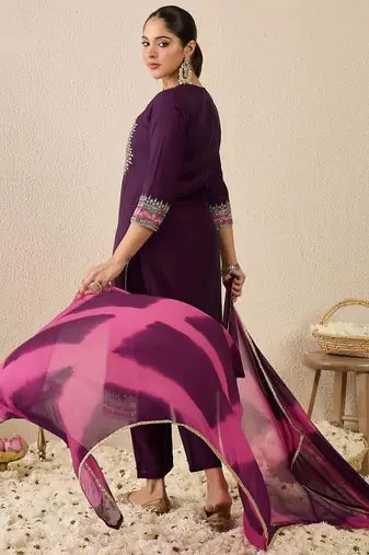 Women Ethnic Motifs Embroidered Regular Thread Work Kurta with Trousers & With Dupatta