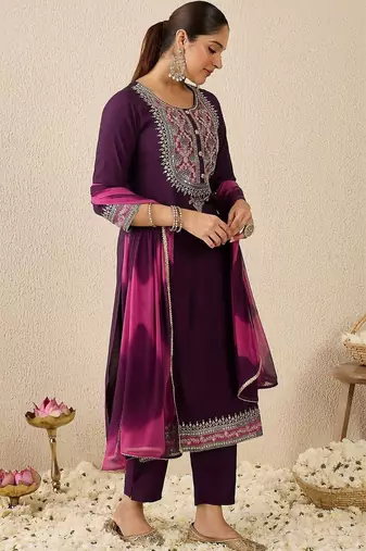 Women Ethnic Motifs Embroidered Regular Thread Work Kurta with Trousers & With Dupatta