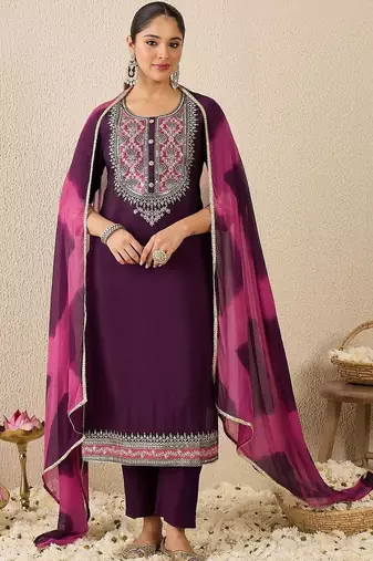 Women Ethnic Motifs Embroidered Regular Thread Work Kurta with Trousers & With Dupatta