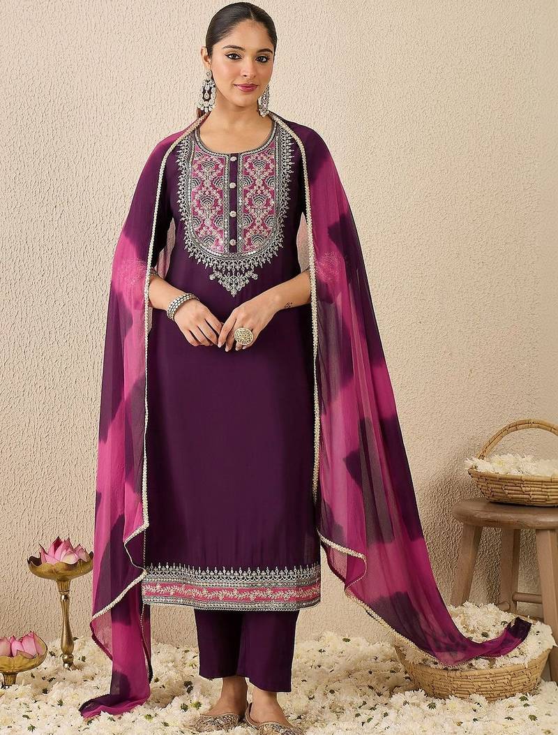 Women Ethnic Motifs Embroidered Regular Thread Work Kurta with Trousers & With Dupatta