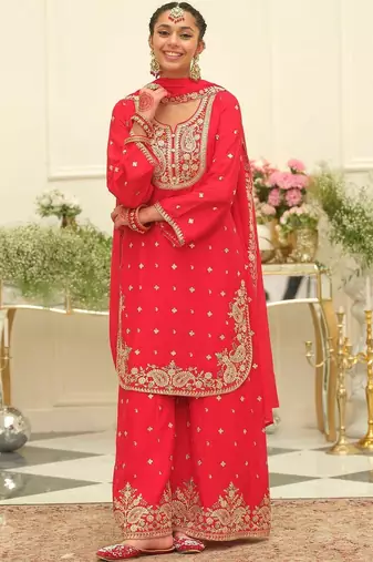 Women Ethnic Motifs Embroidered Regular Thread Work Kurta with Palazzos & With Dupatta
