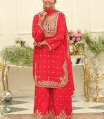 Women Ethnic Motifs Embroidered Regular Thread Work Kurta with Palazzos & With Dupatta