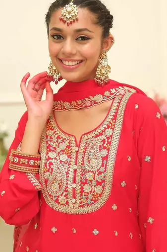 Women Ethnic Motifs Embroidered Regular Thread Work Kurta with Palazzos & With Dupatta