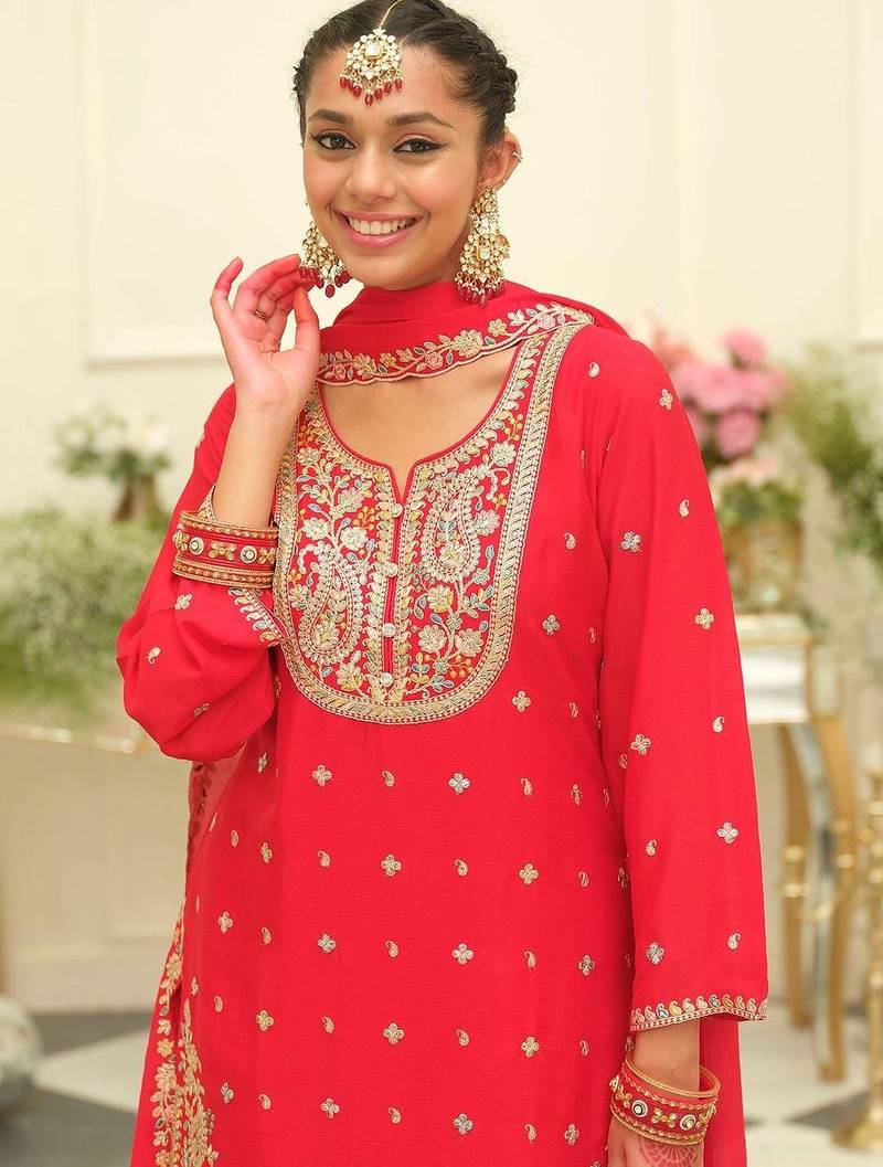 Women Ethnic Motifs Embroidered Regular Thread Work Kurta with Palazzos & With Dupatta
