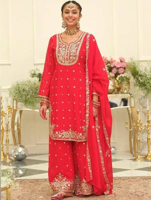 Women Ethnic Motifs Embroidered Regular Thread Work Kurta with Palazzos & With Dupatta 5