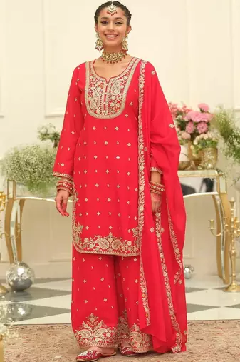 Women Ethnic Motifs Embroidered Regular Thread Work Kurta with Palazzos & With Dupatta