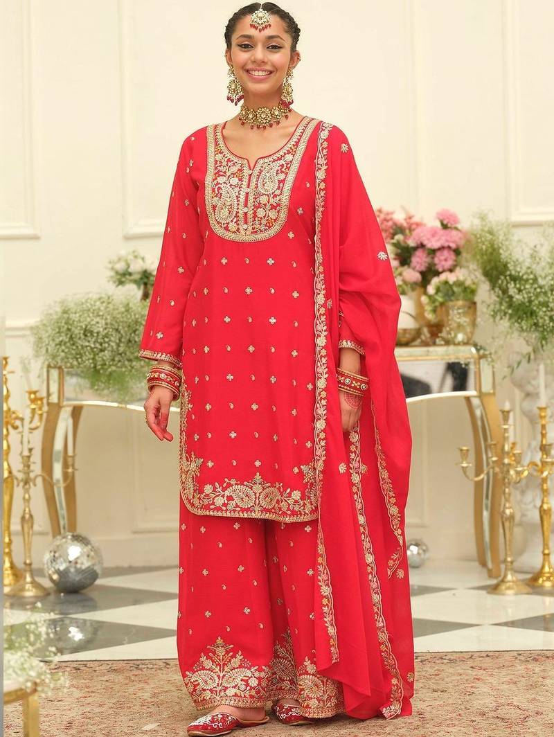 Women Ethnic Motifs Embroidered Regular Thread Work Kurta with Palazzos & With Dupatta