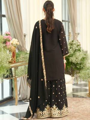 Women Ethnic Motifs Embroidered Regular Thread Work Kurta with Sharara & With Dupatta 3