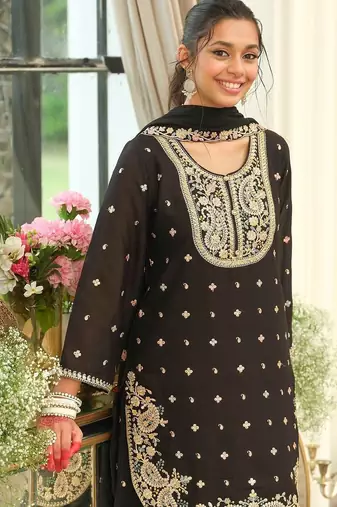 Women Ethnic Motifs Embroidered Regular Thread Work Kurta with Sharara & With Dupatta