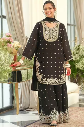 Women Ethnic Motifs Embroidered Regular Thread Work Kurta with Sharara & With Dupatta