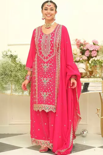 Women Ethnic Motifs Embroidered Regular Thread Work Kurta with Palazzos & With Dupatta
