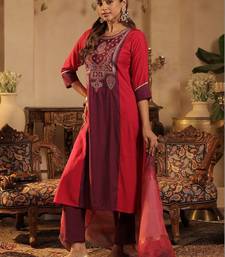 Women Ethnic Motifs Embroidered Regular Thread Work Raw Silk Kurta with Trousers & With Dupatta