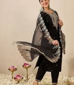 Women Ethnic Motifs Embroidered Regular Sequinned Liva Kurta with Trousers & With Dupatta