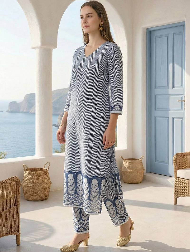 Women Printed Regular Pure Cotton Kurta with Trousers