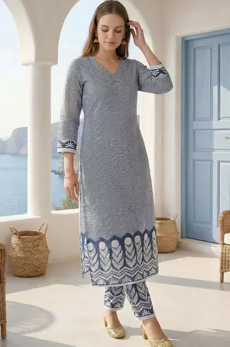 Women Printed Regular Pure Cotton Kurta with Trousers