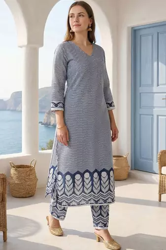 Women Printed Regular Pure Cotton Kurta with Trousers