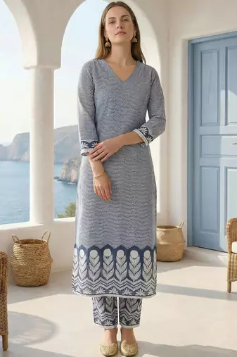 Women Printed Regular Pure Cotton Kurta with Trousers