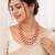 Red coral & white pearl 3-layer beaded necklace set with earrings