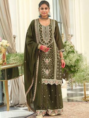Women Ethnic Motifs Embroidered Regular Thread Work Kurta with Palazzos & With Dupatta 1