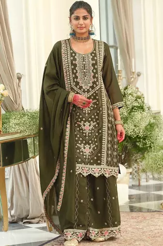 Women Ethnic Motifs Embroidered Regular Thread Work Kurta with Palazzos & With Dupatta