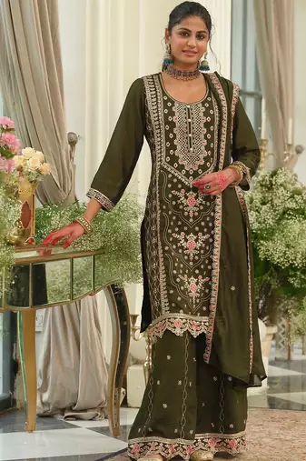 Women Ethnic Motifs Embroidered Regular Thread Work Kurta with Palazzos & With Dupatta